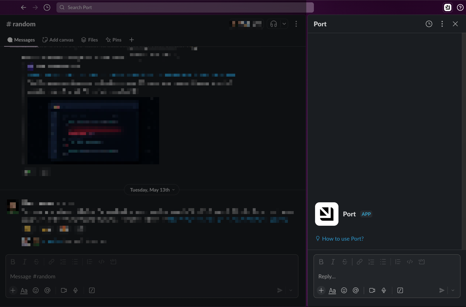 Interacting with Port through Slack side panel